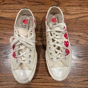 Converse Play Cream Sneakers with Red Hearts